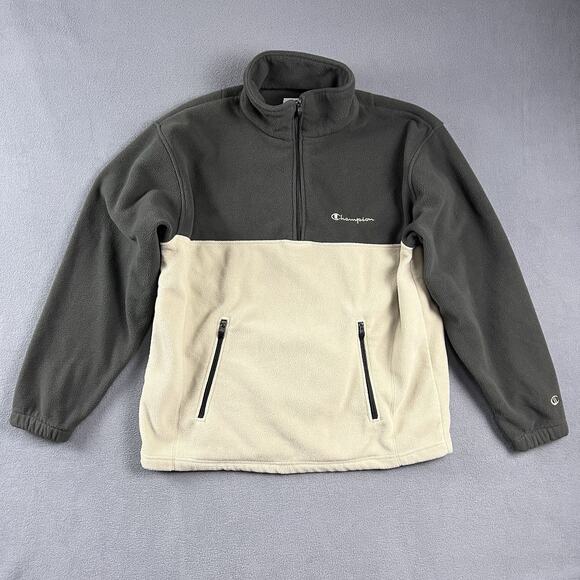 Champion Sweater Mens Medium Beige 1/4 Zip Fleece Athletic Casual Outdoor - Picture 1 of 8